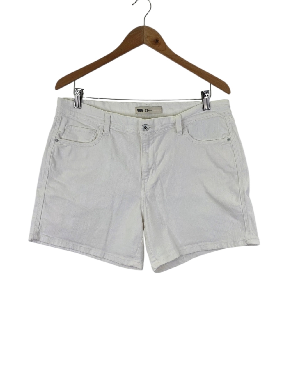 Levi’s Signature Womens Size 12 High Rise White Denim Shorts Mid Length Classic